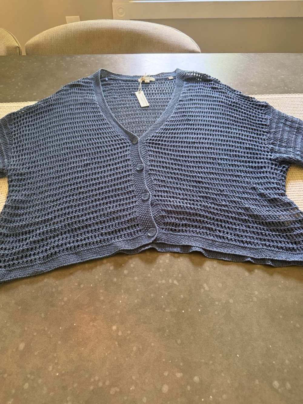 Open-Knit Navy Button-Front Women's Cardigan